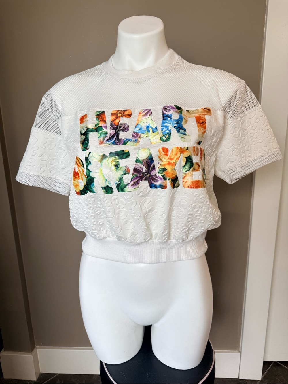 Umgee White Short Sleeve Cropped Tee with Floral Lettering
